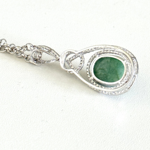 925 Sterling Silver Natural Emerald & White Sapphire Pendant Necklace $1,050 - Picture 7 of 10